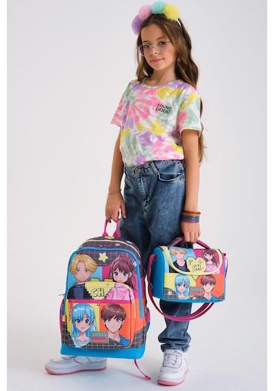 Coral High Kids Gri Mavi Pembe Anime Desenli 3 Lü Okul Çanta Seti Set0123737