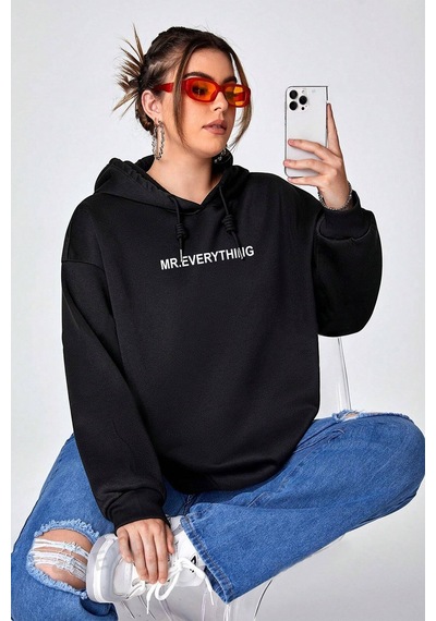 Mr. Everyting Baskılı Oversize Sweatshirt Siyah