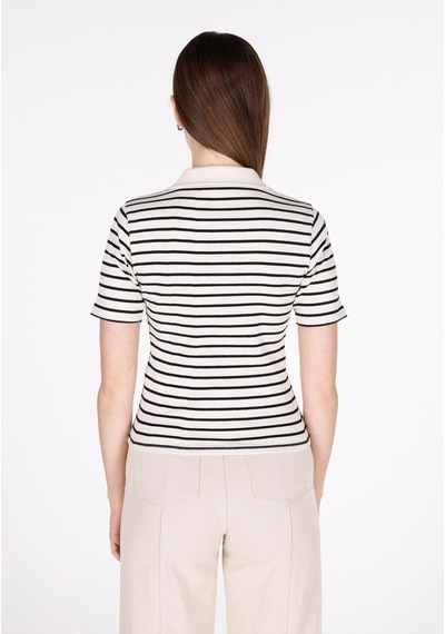 Colin's Colins Slim Fit Polo Yaka Çizgili Kadın Siyah Kısa Kol Tişört Cl1073207 Q1.v1 Blk Siyah