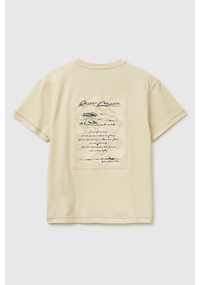 United Colors Of Benetton Erkek Çocuk Önü Baskılı Arkası İşlemeli Bisiklet Yaka T-shirt Ekru 6-13 Yaş-2828