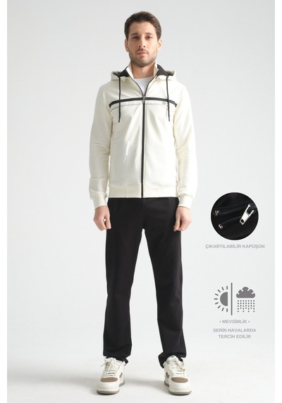 Shooter Sportswear Shooter Premium Dik Yaka Rahat Form Klasik Paça Erkek Eşofman Takımı Ekru