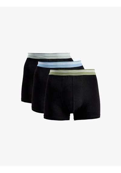 Koton Pamuklu Bel Detaylı 3'lü Boxer Seti Siyah 6slm90028mk