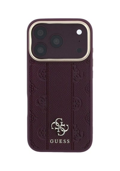 Apple Uyumlu iPhone 18 Pro Kılıf Guess Lisanslı M-safe Şarj Özellikli Şeritli Peony 4g Ve Yazı Logolu Kapak Bordo