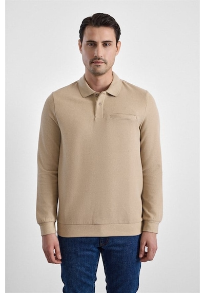 Süvari Bej Regular Düz Fermuarlı Polo Yaka Sweatshirt Sw2013700028-bj3