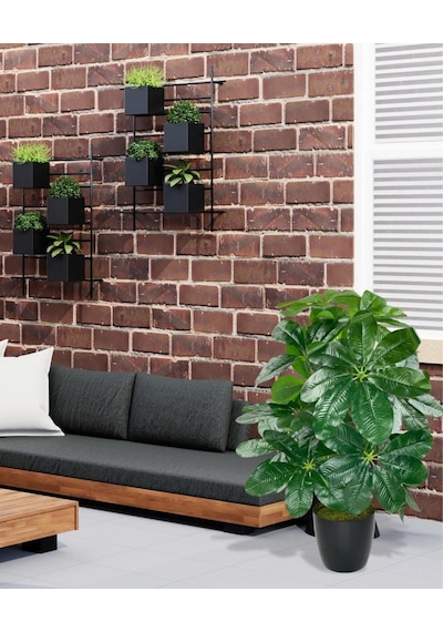 Yapay Çiçek Saksıda Şeflera Bitkisi 18Dal 75cm Salon Çiçeği Yapay Bitki Pachira Macrocarpa