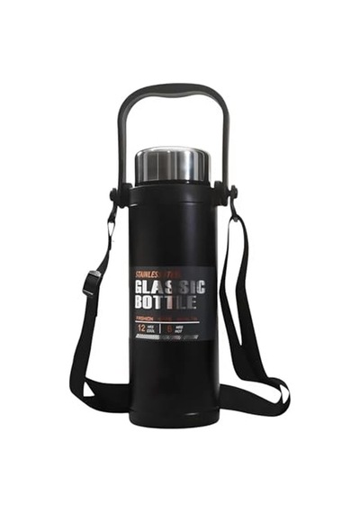 Paslanmaz Çelik 800ml Omuz Askılı El Tutacaklı Süzgeçli Termos Mug - Al5025 Siyah Diğer