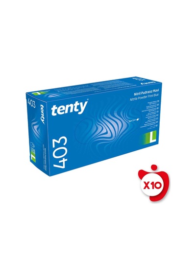 Tenty 403 Pudrasız Nitril Eldiven L Beden Mavi 100'lü 10 Paket