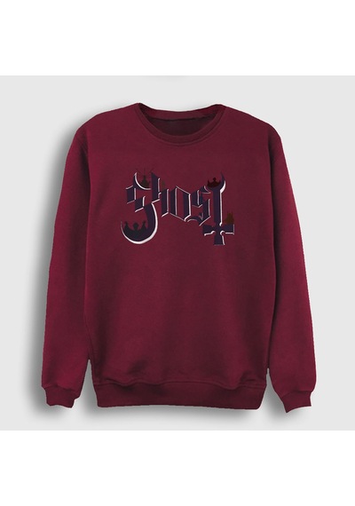 Presmono Unisex Logo Ghost Sweatshirt Bordo