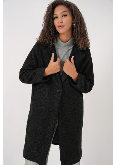 Hiccup Bdart Oversize Dokulu Uzun Peluş Ceket Siyah