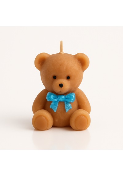 Hediyelik Ayıcık Mum Erkek Bebek Mavi Kurdeleli, Bebek Kokulu, Etiketli Mevlüt & Baby Shower Hediyesi 10 Adet Kahverengi