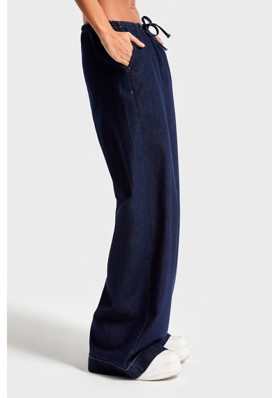 it's basic Kadın İndigo Renk 7w450 Rahat Kumaş Bol Kesim Denim