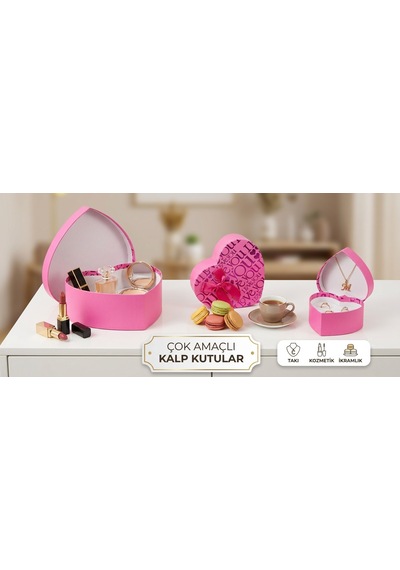 Sevdiklerinizi Mutlu Etmenin En Şık Yolu 3'lü Kalp Hediye Kutu Seti 3'lü Set I Love You Pembe
