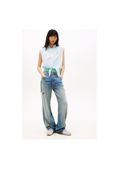 Tommy Hilfiger Kadın Tie Front Poplin Gömlek-16279 Mavi - Pembe