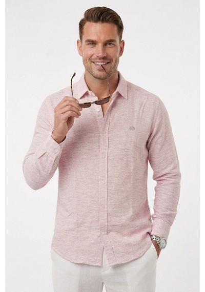 Rizzup Pembe Slim Fit Çizgili %100 Pamuk Erkek Gömlek Nefes Alan Şık Günlük Gömlek 2602626