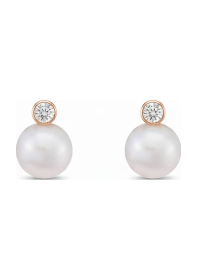 14 Ayar Altın Pırlantalı 0,02 Karat İnci Küpe 3 Mm Rose
