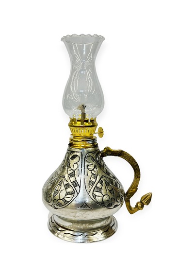 İşlemeli Bakır Gaz Lambası Küçük Boy, G10134 Gri