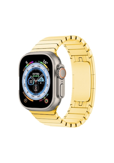 Ekılıf - Apple Uyumlu  Watch Ultra 49mm - Kordon Metal Kordon - Krd-35 - Gold - T24562