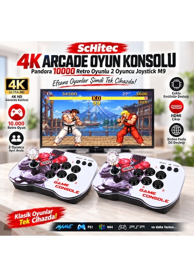 Schitec 4k Arcade Oyun Konsolu Pandora 20000 Retro Oyunlu 2 Oyuncu Joystick M9