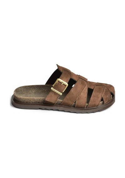 Fox Shoes Y596549502 Kahverengi Süet Tokalı Önü Kapalı Kadın Terlik