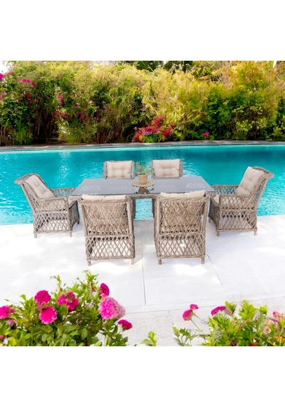 Alaska Rehome 100x200 Rattan Bahçe Masa Takımı 43 Açık Kahverengi