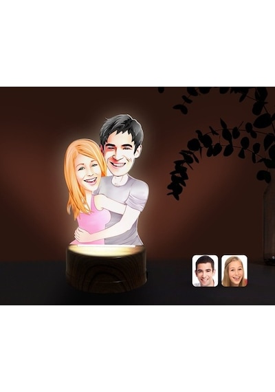 Kişiye Özel Sevgililer Karikatürlü Dekoratif 3D Biblo Led Işıklı (481495693)