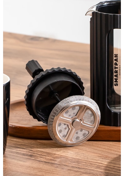 Porsima Smartpan Bv093 French Press Paslanmaz Çelik Süzgeçli Cam Bitki Çayı Demliği Kahve Presi - 350 Ml Siyah