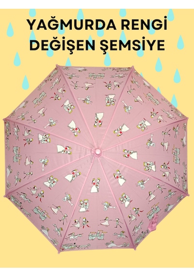 Yağmurda Rengi Değişen Pembe Kız Çocuk Şemsiye Pembe