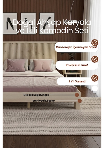 Alaz Model Dikey Başlıklı Masif Ahşap Karyola Ve 2 Adet Komodin Kolay Kurulum Fırınlanmış İthal Sibirya Çamı 90x190 Yatak Uyumlu 2 Adet Komodin Alaz Model Dikey Başlıklı Masif Ahşap Karyola Ve 2 Adet Komodin Kolay Kurulum Fırınlanmış İthal Sibirya Çamı 90x190 Yatak Uyumlu 2 Adet Komodin