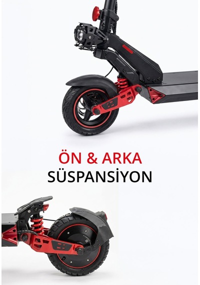 5025-k 1000w Elektrikli Scooter 48v 15.6ah 50-60 Km Menzil Katlanabilir Çift Süspansiyon Off-road Lastik Kırmızı