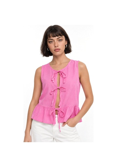 Hiccup Mixray Fırfırlı Önden Bağcıklı Bluz Toz Pembe