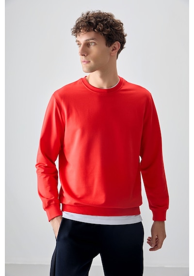 Air Jones Tommy Life Fiesta Pamuk Yumuşak Dokulu Standart Fit Basic Erkek Sweatshirt - 88363 Kırmızı