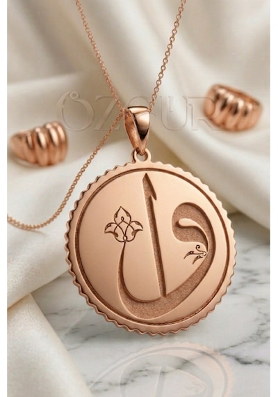 925 Ayar Gümüş Elif Ve Vav Figürlü Kolye Rose Gold