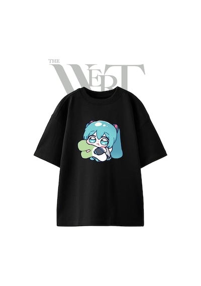 Thewert Hatsune Miku 14 Tasarım Baskılı Ünisex Siyah Oversize T-shirt