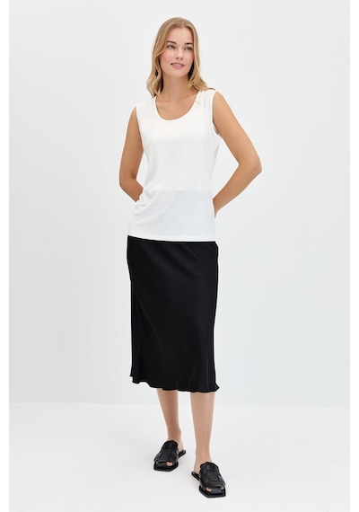 Kadın Sıfır Yaka Flamlı Kumaş Basic Askılı Tshirt Ekru Ekru