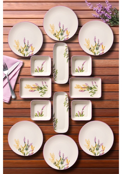 14 Parça 6 Kişilik Handmade Lavanta Kahvaltı Takımı - Lüx Kahvaltılık Sunum Seti Mor