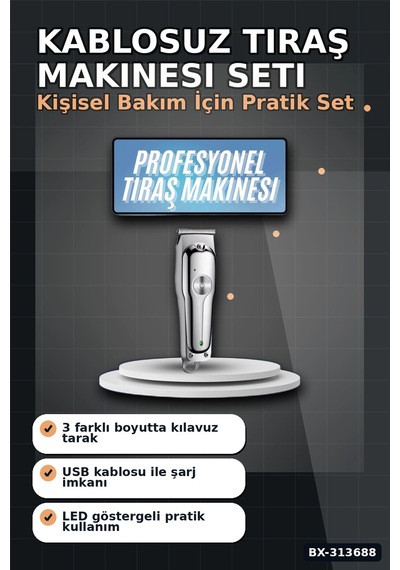 Turbo Hızlı 600 Mah Lityum Pil Saç Sakal Tıraş Makinesi - 3 Taraklı Kablosuz Bx-313688