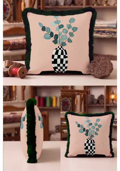 Botanik Vazolu Desenli Saçaklı Yastık Kılıfı-sanatsal Floral Pudra Yeşil Gri Püsküllü Kırlent Kılıfı Uzak Lagün Lime Botanik Vazolu Desenli Saçaklı Yastık Kılıfı-sanatsal Floral Pudra Yeşil Gri Püsküllü Kırlent Kılıfı Uzak Lagün Lime