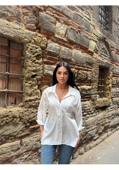 WeShaya Beyaz Pamuklu Cepli Düşük Gömlek Beyaz
