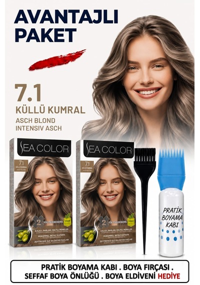 Sea Color Set Saç Boyası 7.1 Küllü Kumral 2 Li 2 Kutu+pratik Boya Kabı