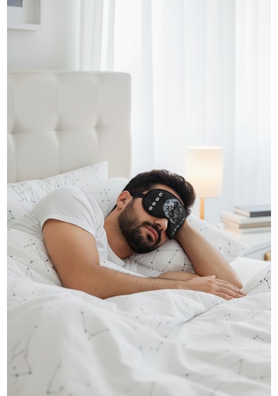 MorMavi Yıkanabilir Uyku Maskesi Işık Önleyici Göz Dinlendirme Ve Terapi Bandı Yoga Göz Bandı Siyah Good Nıght