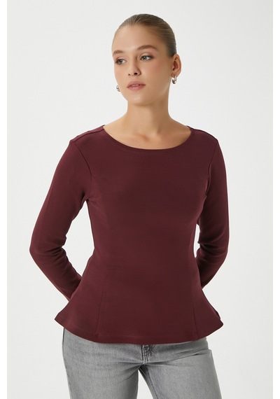 Ritnice Kadın Runa Premium Bordo Peplum Bluz Bordo
