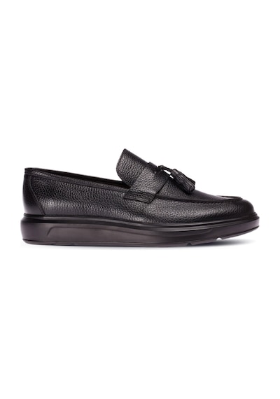 Deery Hakiki Deri Püsküllü Siyah Comfort Erkek Loafer Siyah