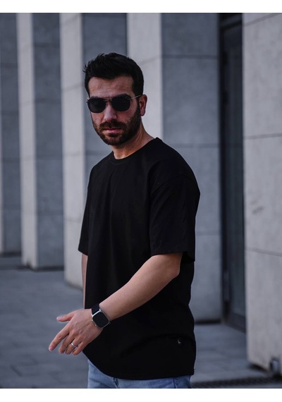 Erkek Oversize Tişört Siyah Siyah