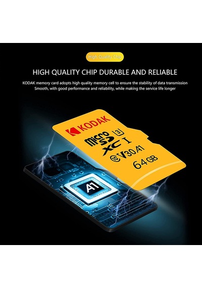 Kodak Micro Sd Kart 64 Gb, Anahtar, Gopro, Dron, Akıllı Telefonlar, Microsdxc Uhs-ı Bellek Çubuğu - 100 Mb/s'ye Kadar, 4k Uhd Video, A1, U3, Sınıf 10