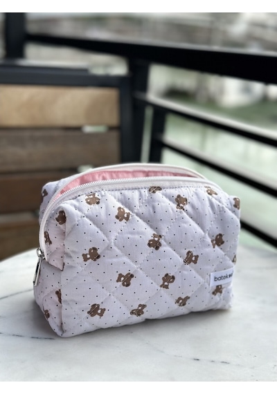Batekso Mini Ayıcık Desenli Makyaj Çantası  Büyük Boy