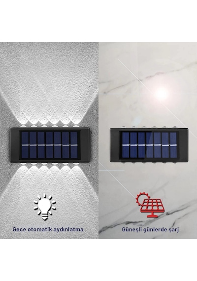 Shopytech 12 Led Güneş Enerjili Çift Yönlü Duvar Lambası Ip65 Otomatik Gece Aydınlatma Kablolamasız Çok Renkli