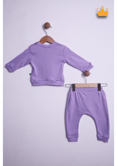 Babyhola Kız Erkek Bebek Çocuk Takım Pamuk Düğmeli Alt Üst Takım 23631 Mor
