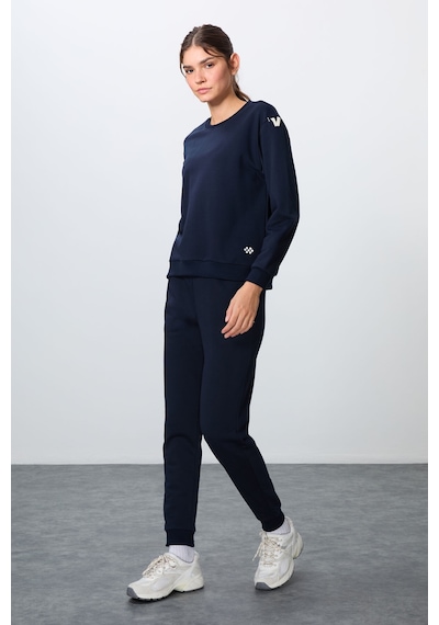 Tommy Life İndigo Kompakt Pamuklu Kalın Pürüzsüz Dokulu O Yaka Oversize Fit Kadın Eşofman Takım - 95341 Indıgo