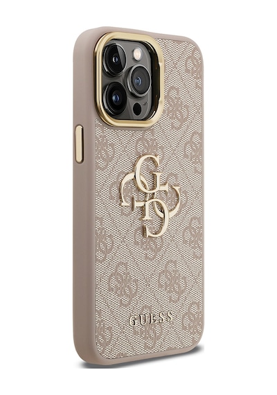Apple iPhone 14 Pro Max Uyumlu Kılıf Guess Lisanslı Metal 4g Ve Yazı Logolu Kamera Standlı Kapak Pembe