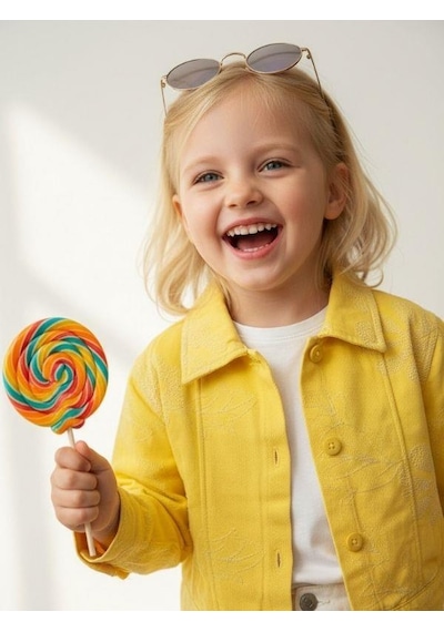 Zekids Kız Çocuk Çiçek Desenli Dokulu Tasarım Ceket-16896 Sarı